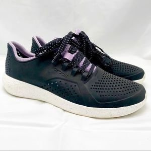 Crocs LiteRide Pacer black purple tie sneakers comfort water shoe size 10